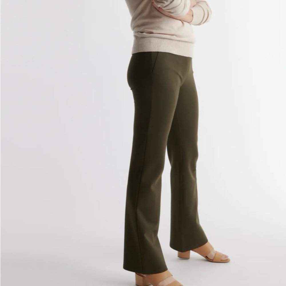 Quince Ultra-Stretch Ponte Bootcut Pants in Olive 25” Inseam